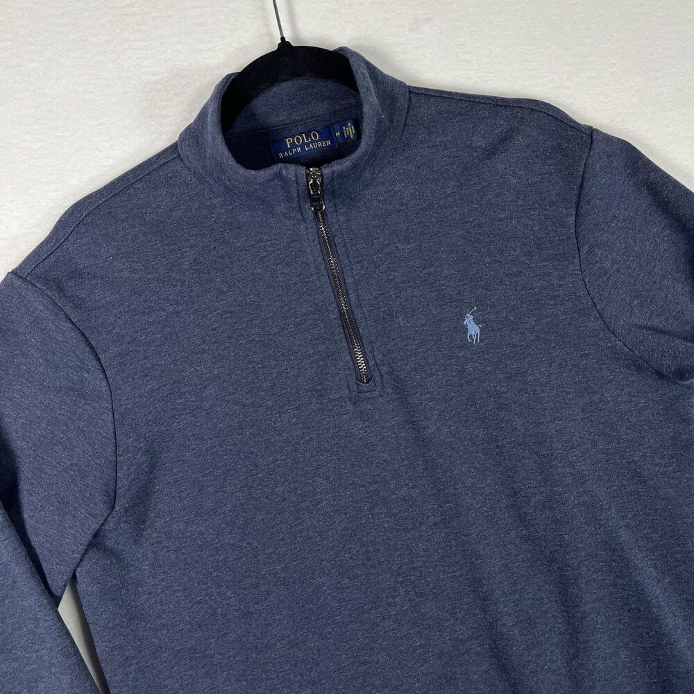 Polo Ralph Lauren Mens Medium Heather Navy Blue 1/4 Zip Sweatshirt Pullover